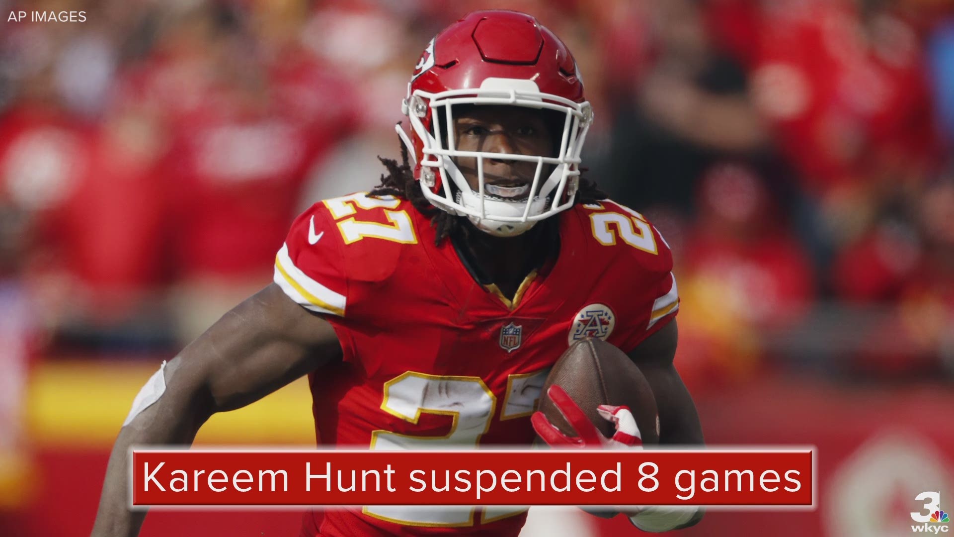 The NFL announced on Friday that it has suspended Cleveland Browns running back Kareem Hunt for the first eight games of the 2019 season for violating its personal conduct policy.