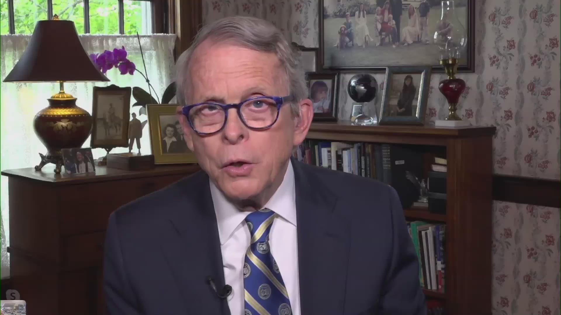 Fran DeWine made a Cleveland Browns mask for her husband, Mike.  The Governor showed Russ Mitchell during his one-on-one interview.