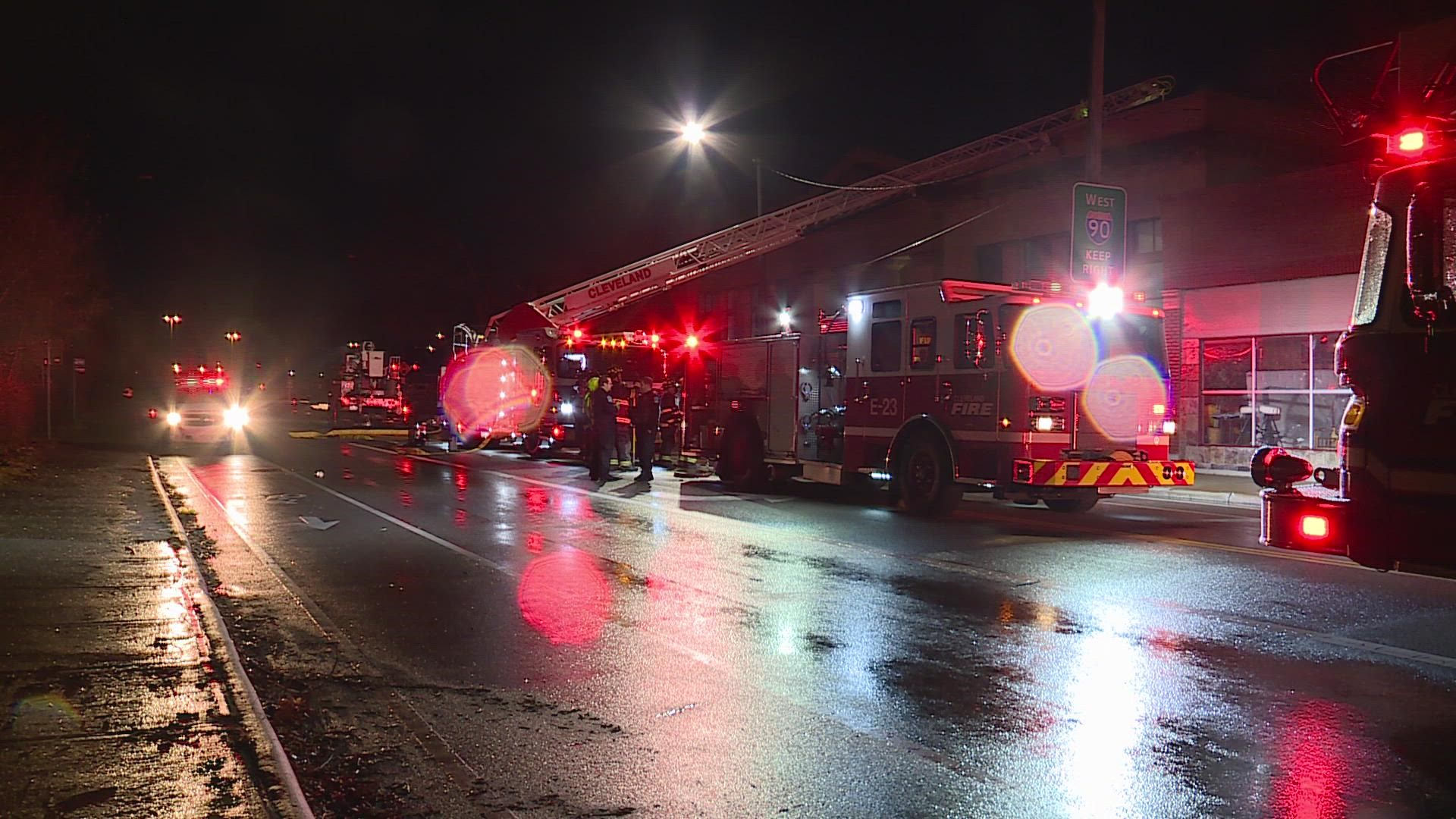 Crews contained the flames using dry chemical extinguishers due to the electrical hazard while waiting for power to be cut.