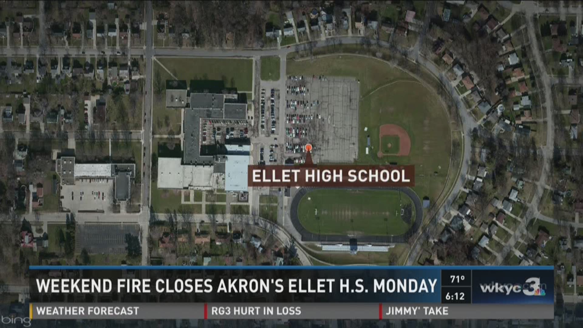 Akron's Ellet High School is closed Monday closed Monday because of a fire there about 11 p.m. Saturday night. The clean up will continue. Investigators have not yet said what caused the fire or how bad the damage is.