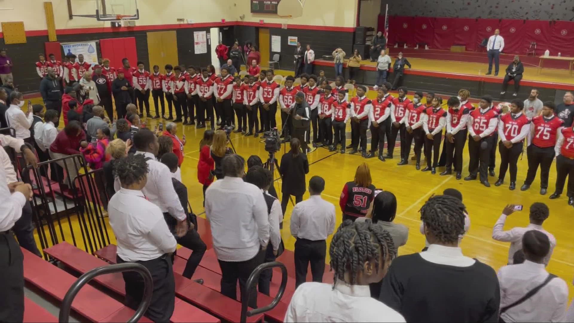 The Tarblooders, who became the first team from CMSD to take home the title, were greeted with applause Monday morning.