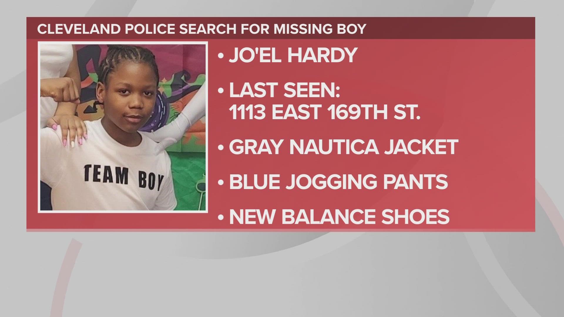 Police say Jo’el Hardy left home on foot in the 1100 block of East 169th Street, according to details released early Monday morning.