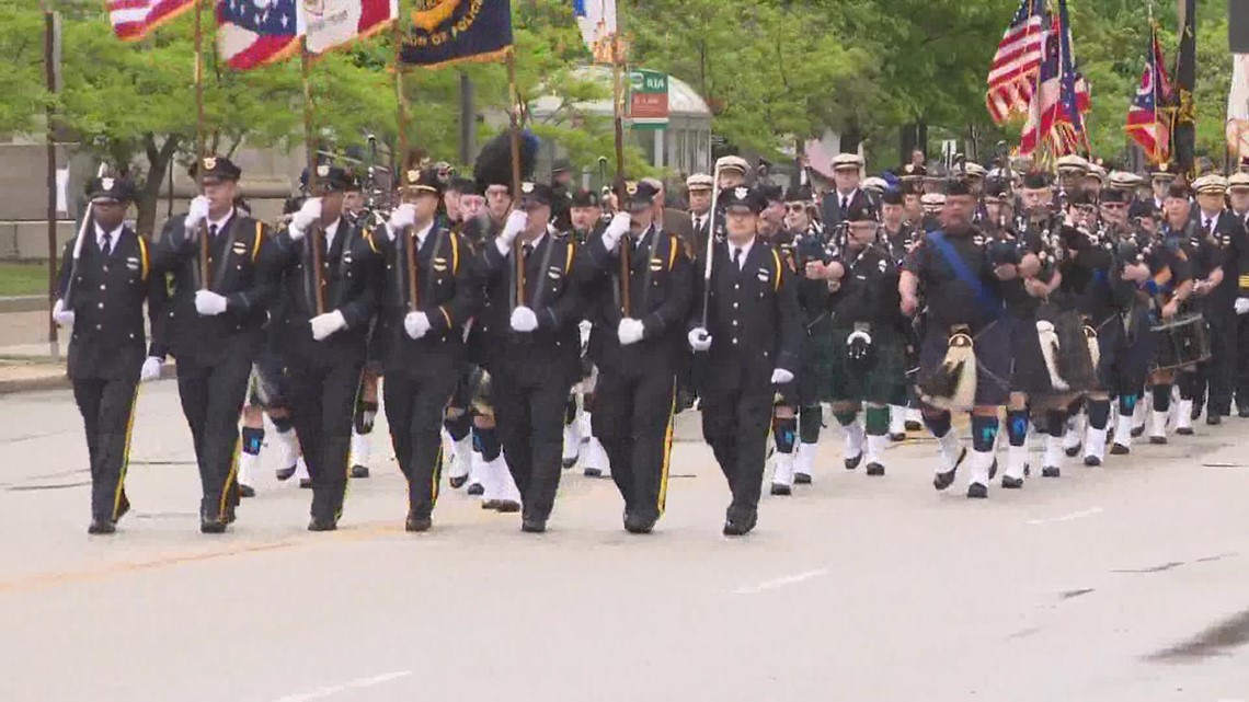 Cleveland police memorial parade in downtown Cleveland