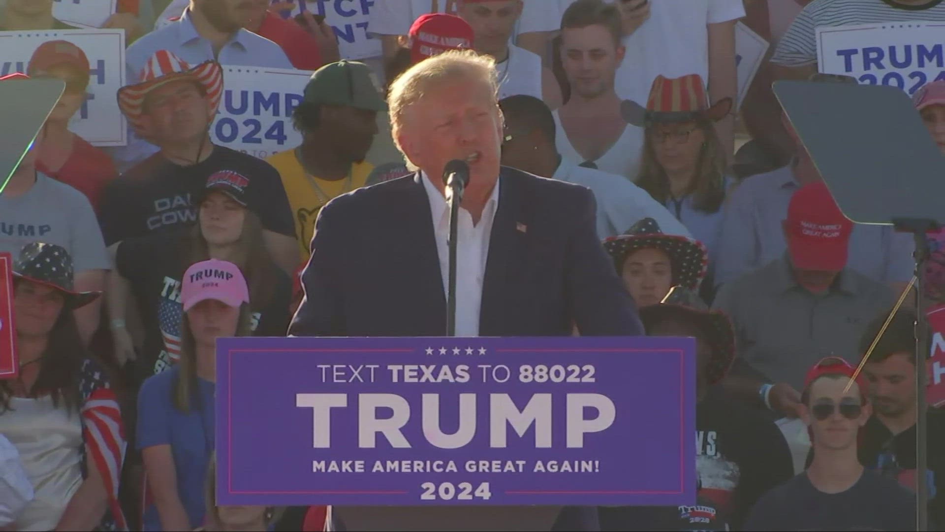 Facing a potential indictment, former President Donald Trump took a defiant stance at a rally Saturday in Waco, Texas.