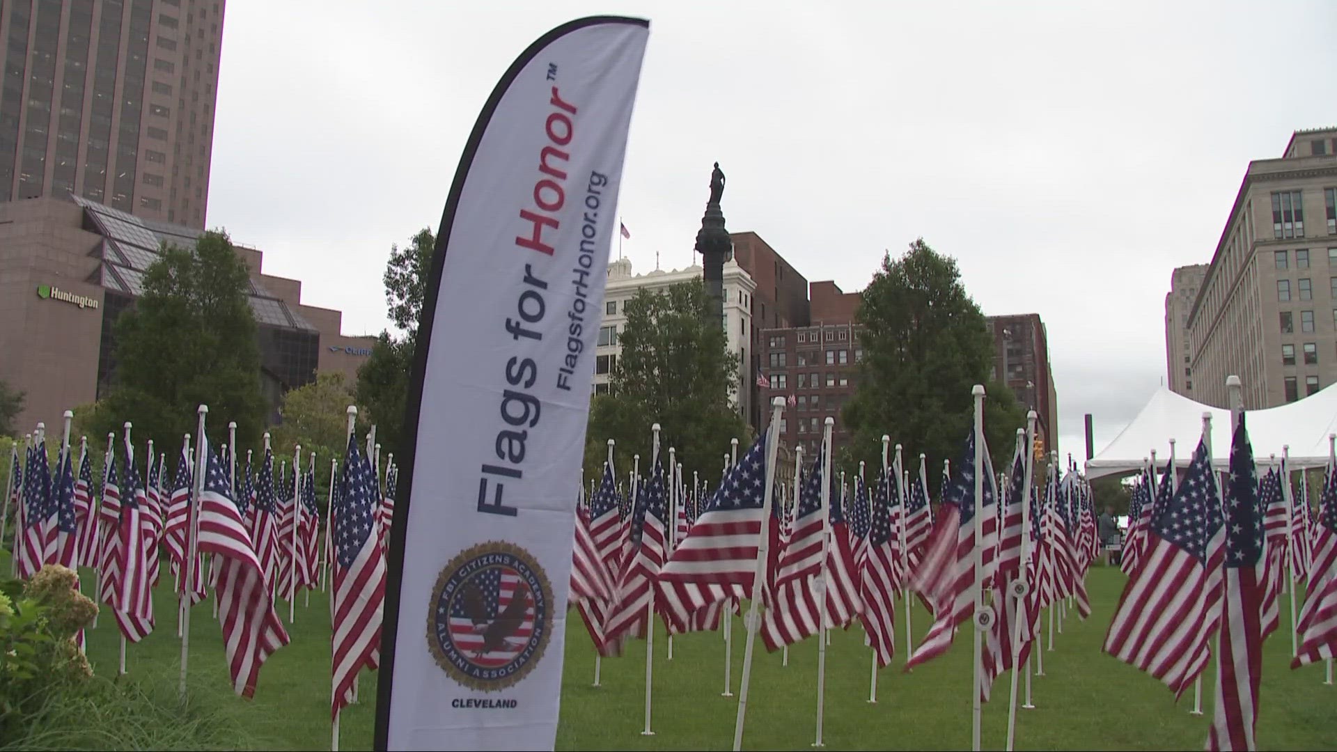 The 600 American flags honor fallen military, police, firefighters, teachers, and medical professionals, among others.