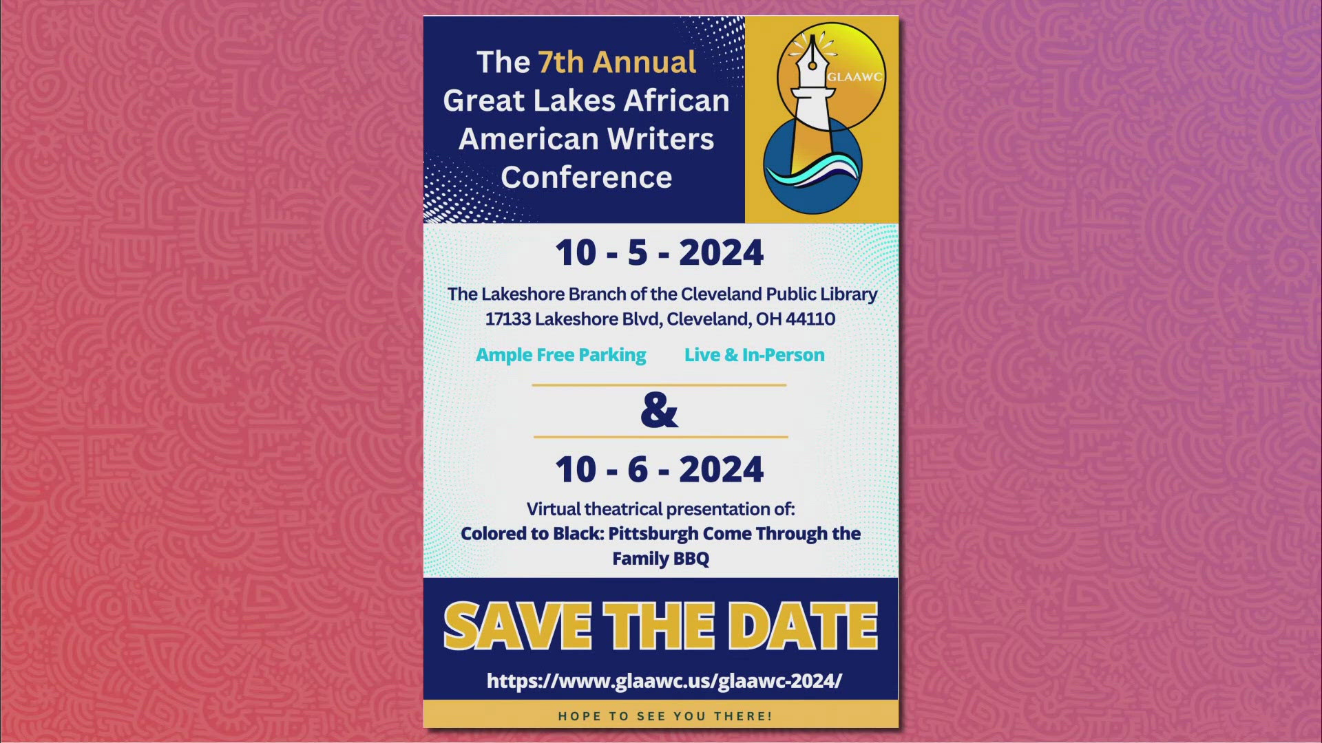 The Great Lakes African American Writers Conference is October 5 and 6 at the Lakeshore Branch of the Cleveland Public Library.