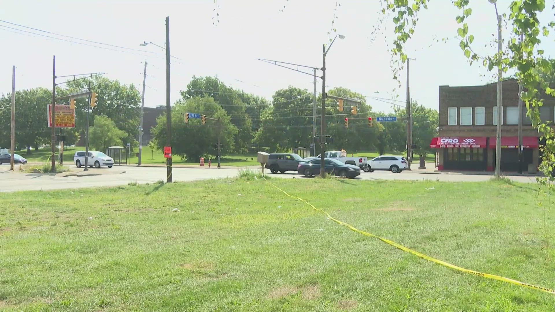 Cleveland police say the victim was shot inside a vehicle that had just been reported stolen.