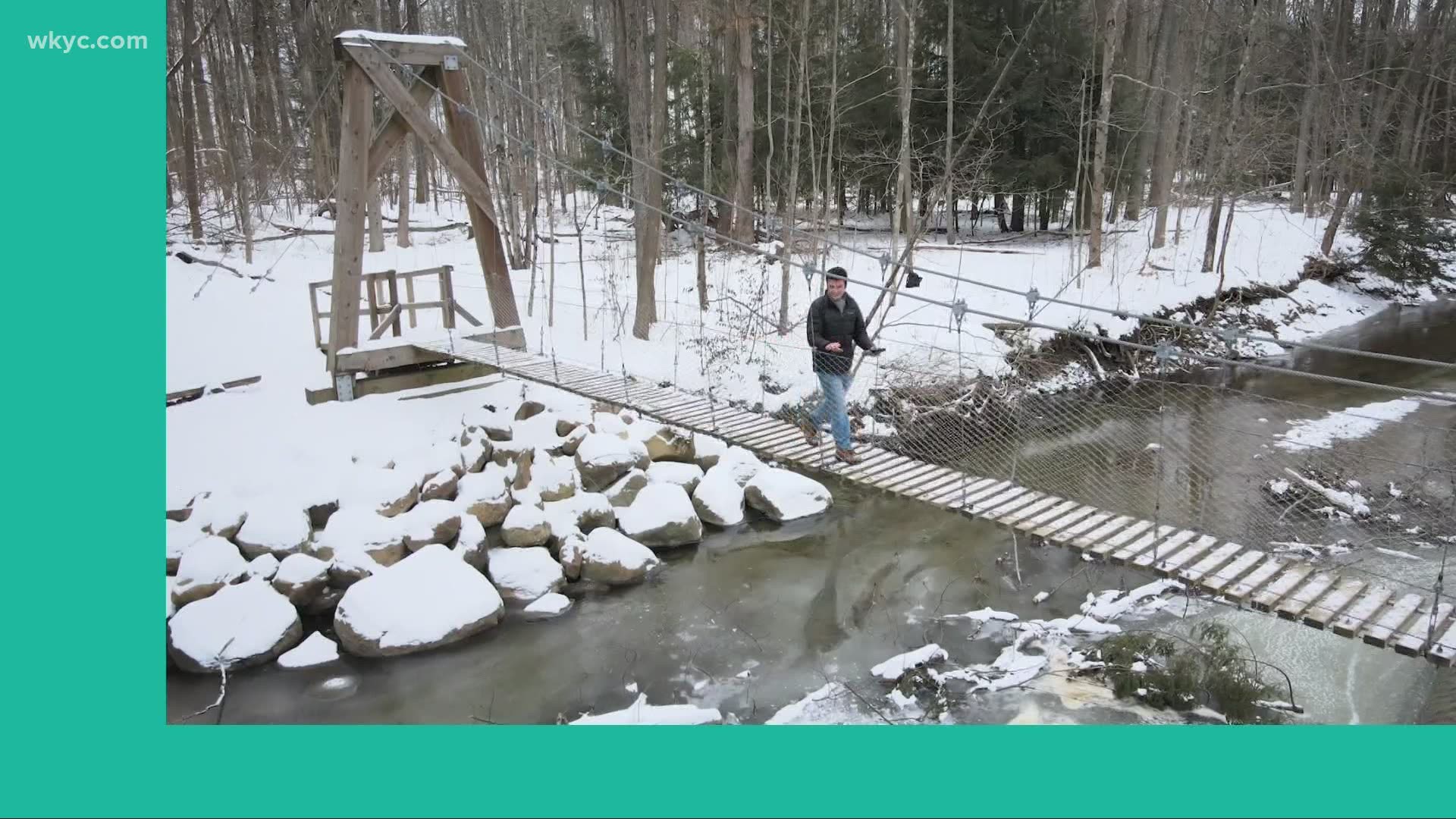 Jan. 29, 2021: At Girdled Road Reservation in Chardon, a 942-acre Lake County metropark, there is a 90-foot suspension bridge that crosses the Big Creek.