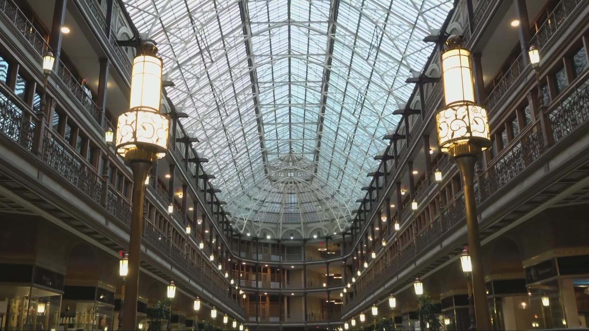 Designed in the 1800s as an indoor shopping area, the Arcade, located in downtown Cleveland, is still home to businesses, and now a hotel, over 100 years later.