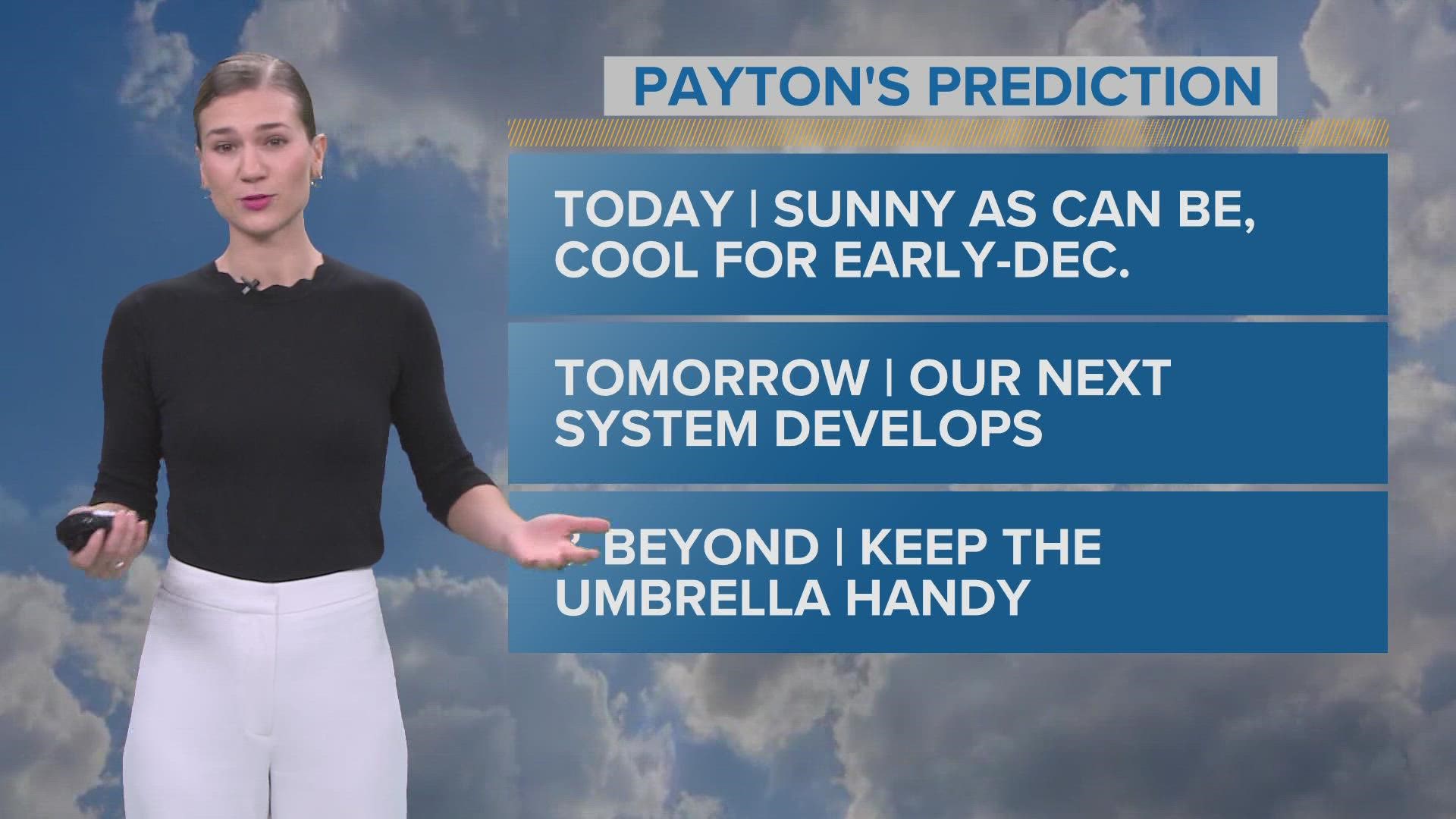 Payton says we will wake up to clear skies, but should see the temps stick around the 30s today.