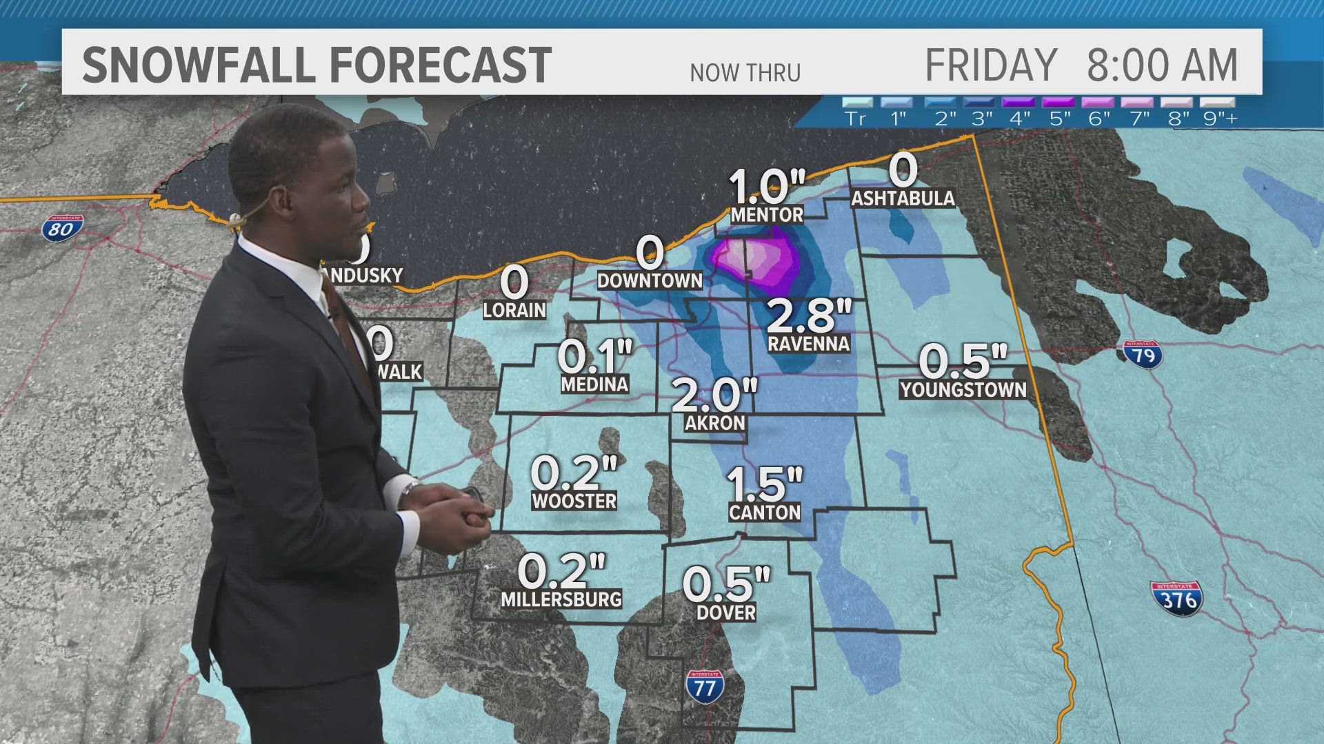 A burst of snow into lakeshore communities could put down a coating up to a slushy inch or two by daybreak Friday.