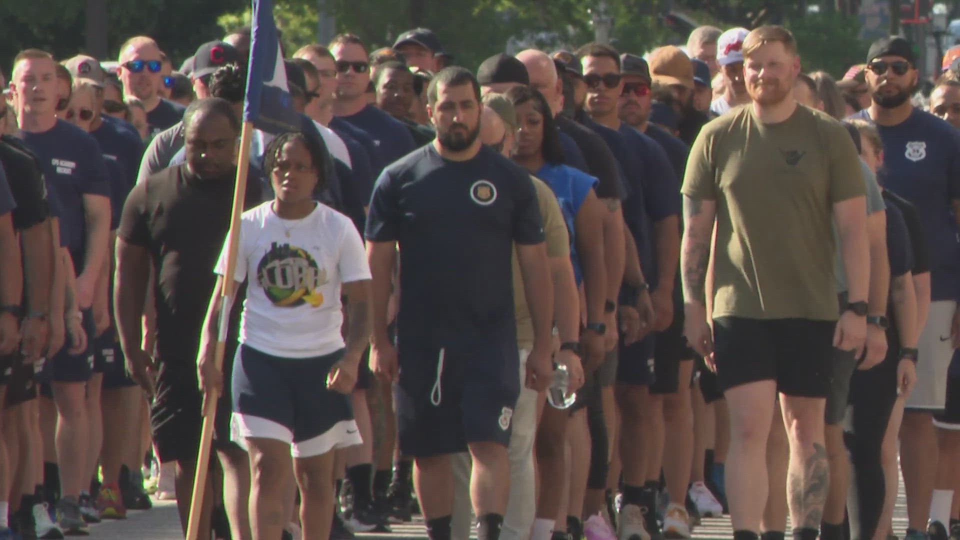 The group marched from police headquarters to the Greater Cleveland Peace Officers Memorial before running around the block.