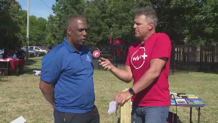 Jay Crawford interviews Allen Smith about placing a Little Free Library at the King-Kennedy Boys & Girls Club