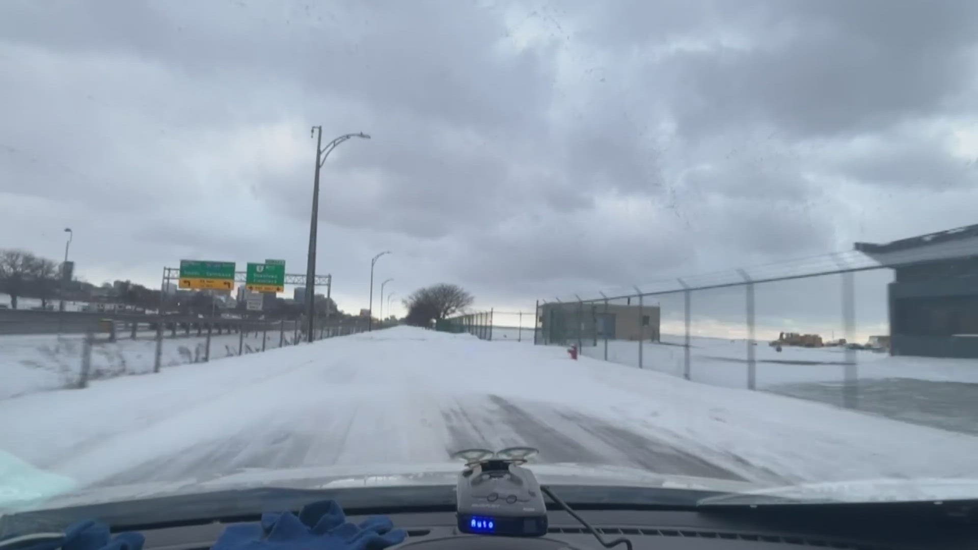 3News has a live look at the road conditions on North Marginal Road in Cleveland following Friday's winter storm.