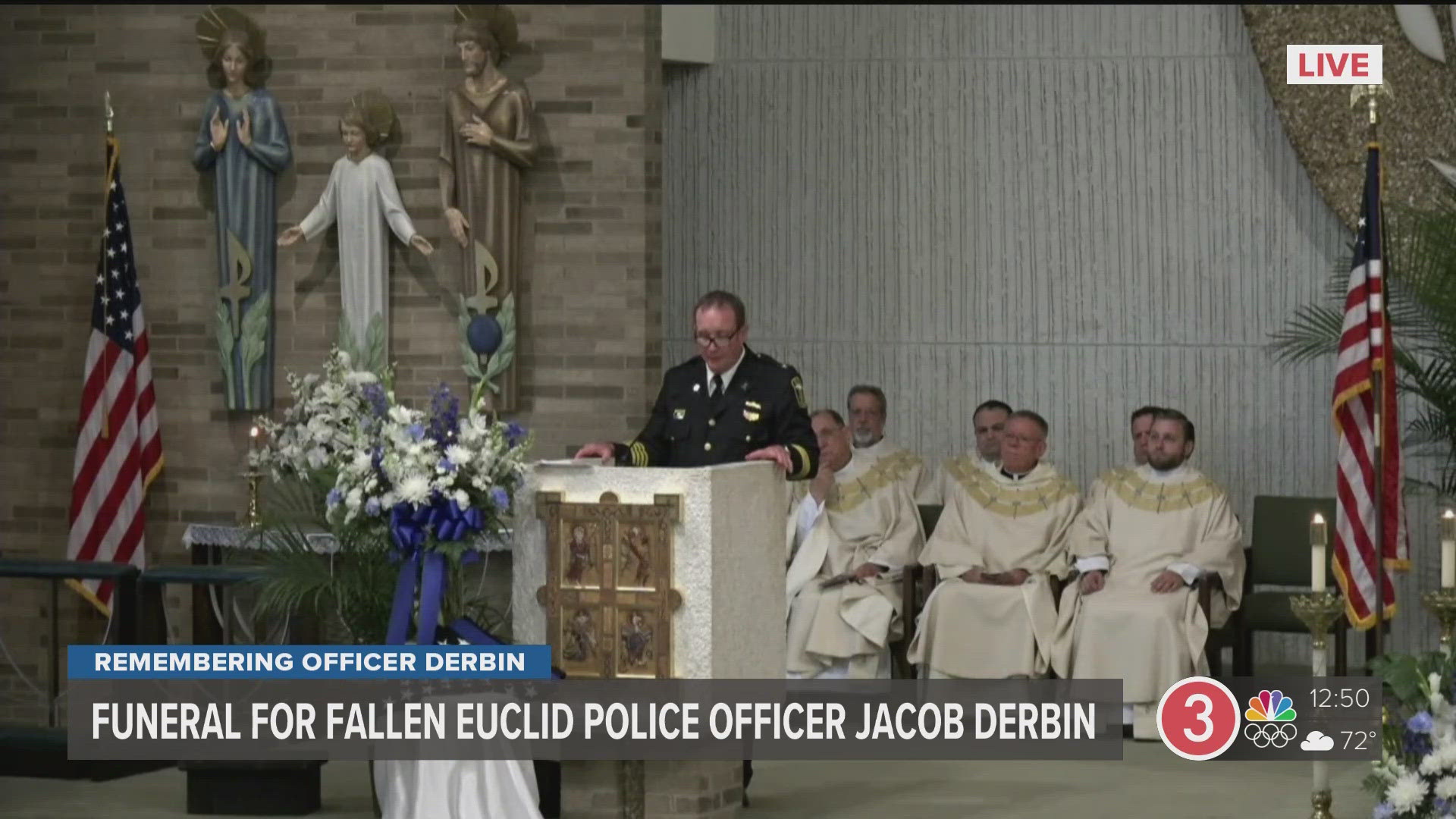 Funeral services are underway as the community gathers to pay their respects for Euclid police officer Jacob Derbin one week after he was shot and killed.
