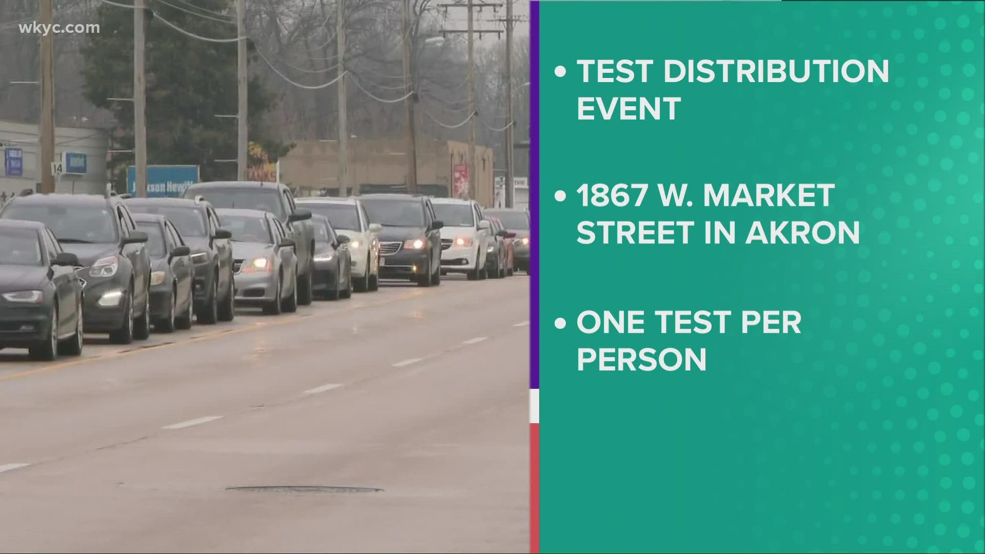 The distribution event will be held from 10 a.m. to 12 p.m. at Summit County Public Health on West Market Street in Akron. You must wear a mask to get a test kit.