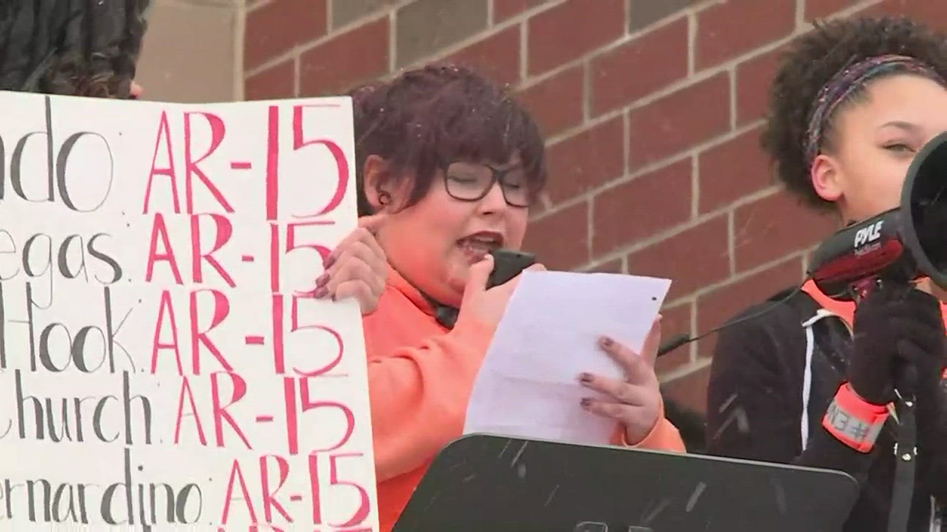 March 14, 2018: A student at Firestone High School in Akron delivered a speech to her peers directed at President Trump to put a stop to gun violence.