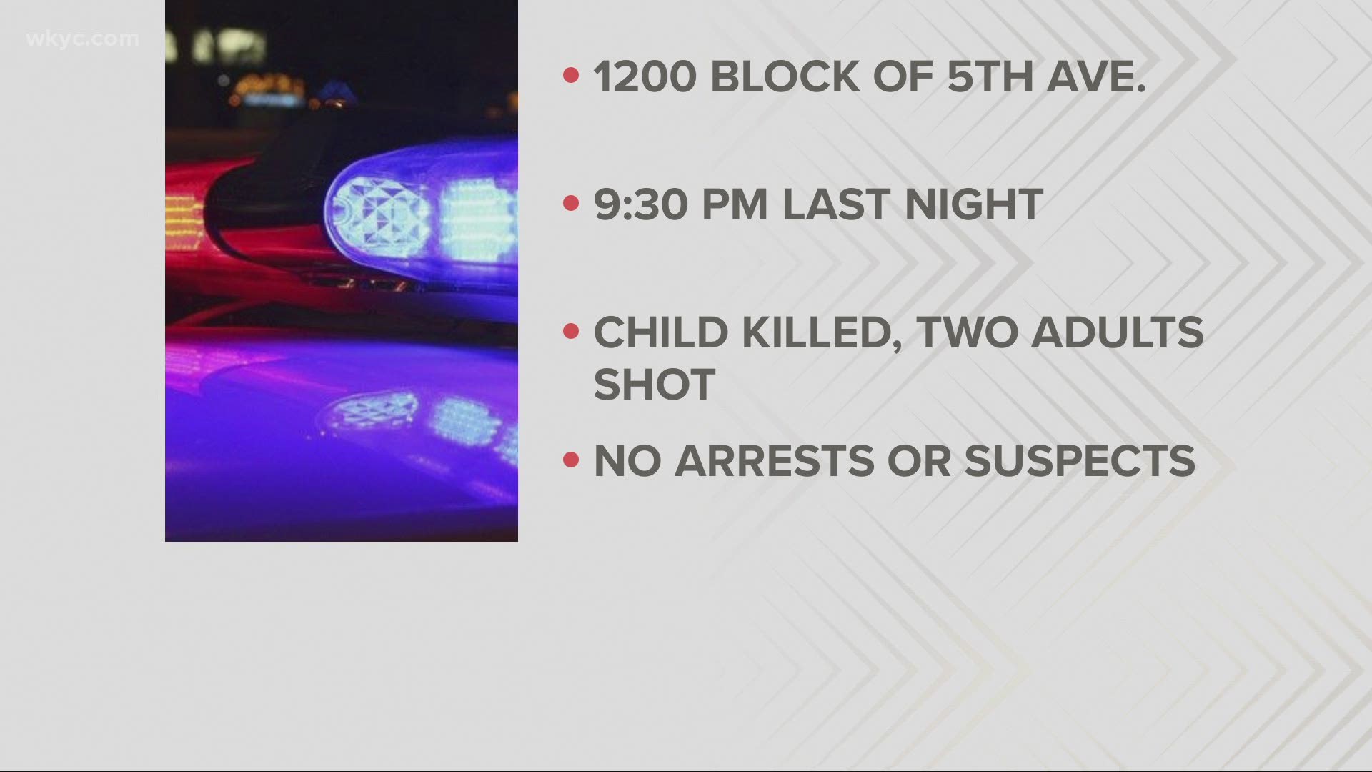 The Akron Police Department is investigating after a 1-year-old child was killed in a shooting Sunday night in the 1200 block of 5th Avenue.