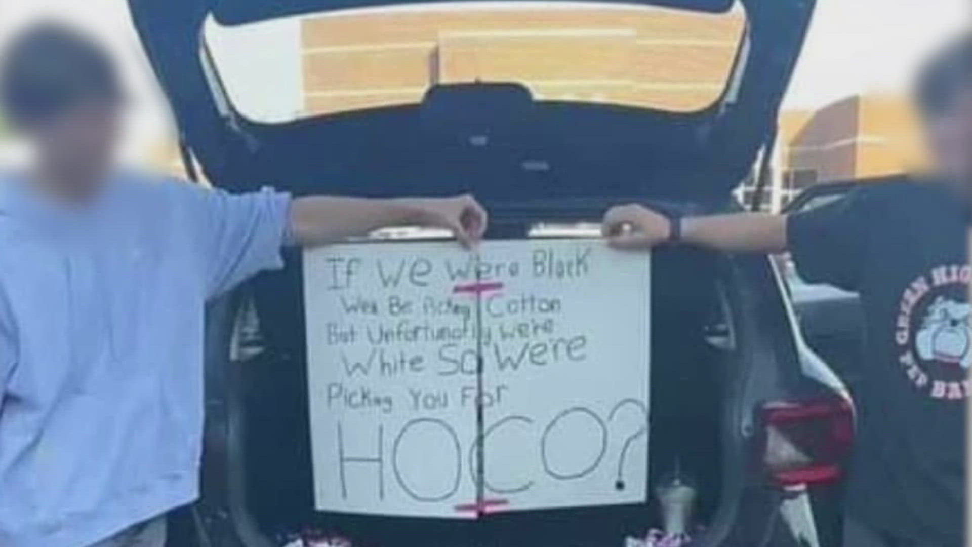 There is outrage over a racist homecoming proposal sign posted on social media.  This afternoon, school district leaders are responding to the viral post.