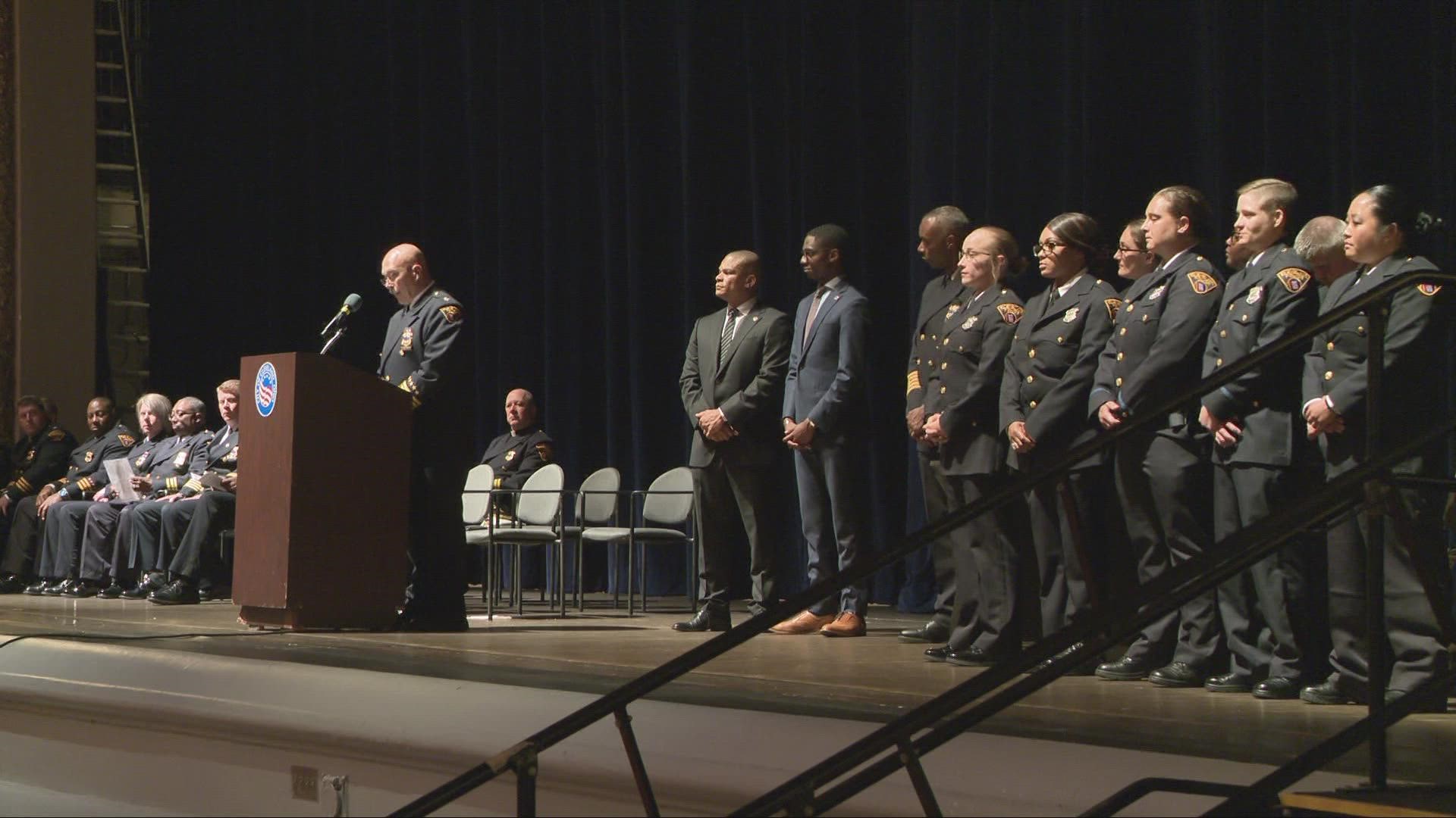 Officer Shane Bartek was posthumously awarded the Police Star during Tuesday's ceremony at Cleveland Public Auditorium.