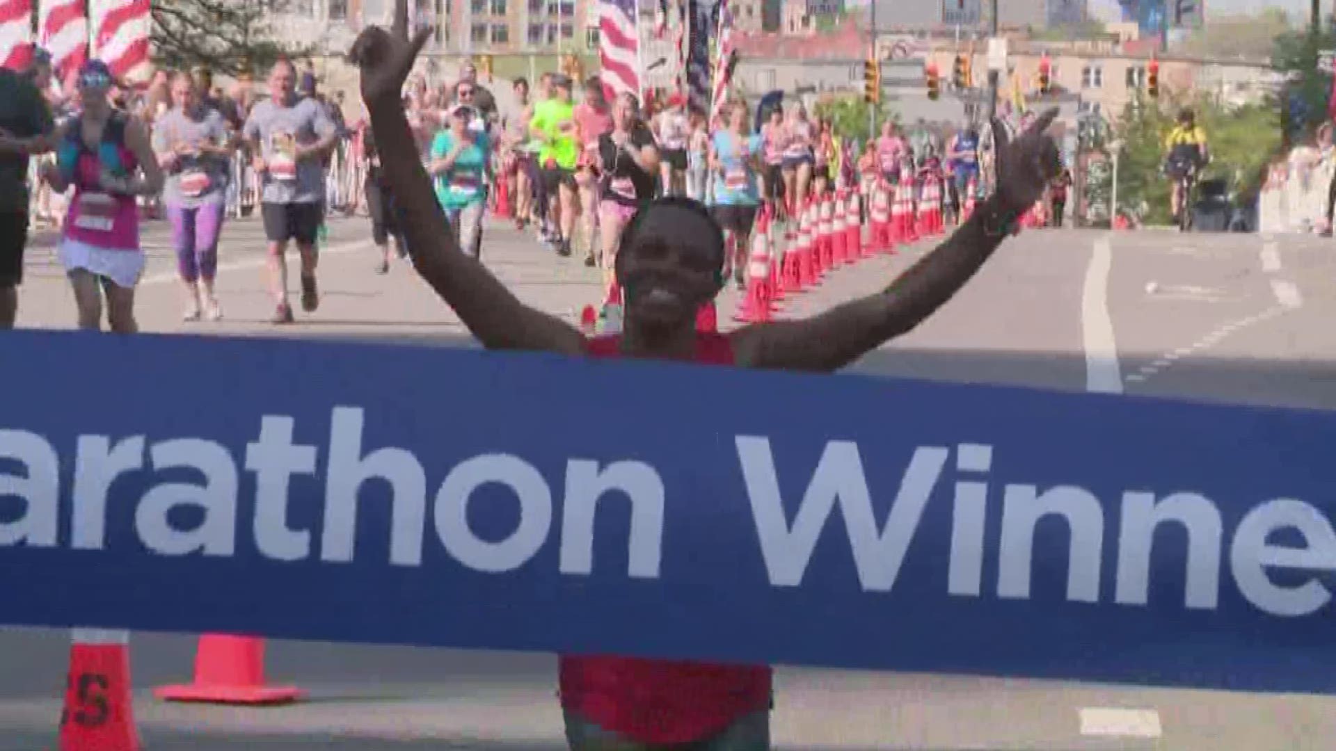 May 19, 2019: Margaret Njuguna from Kenya is the women's winner of the 2019 Cleveland Marathon.