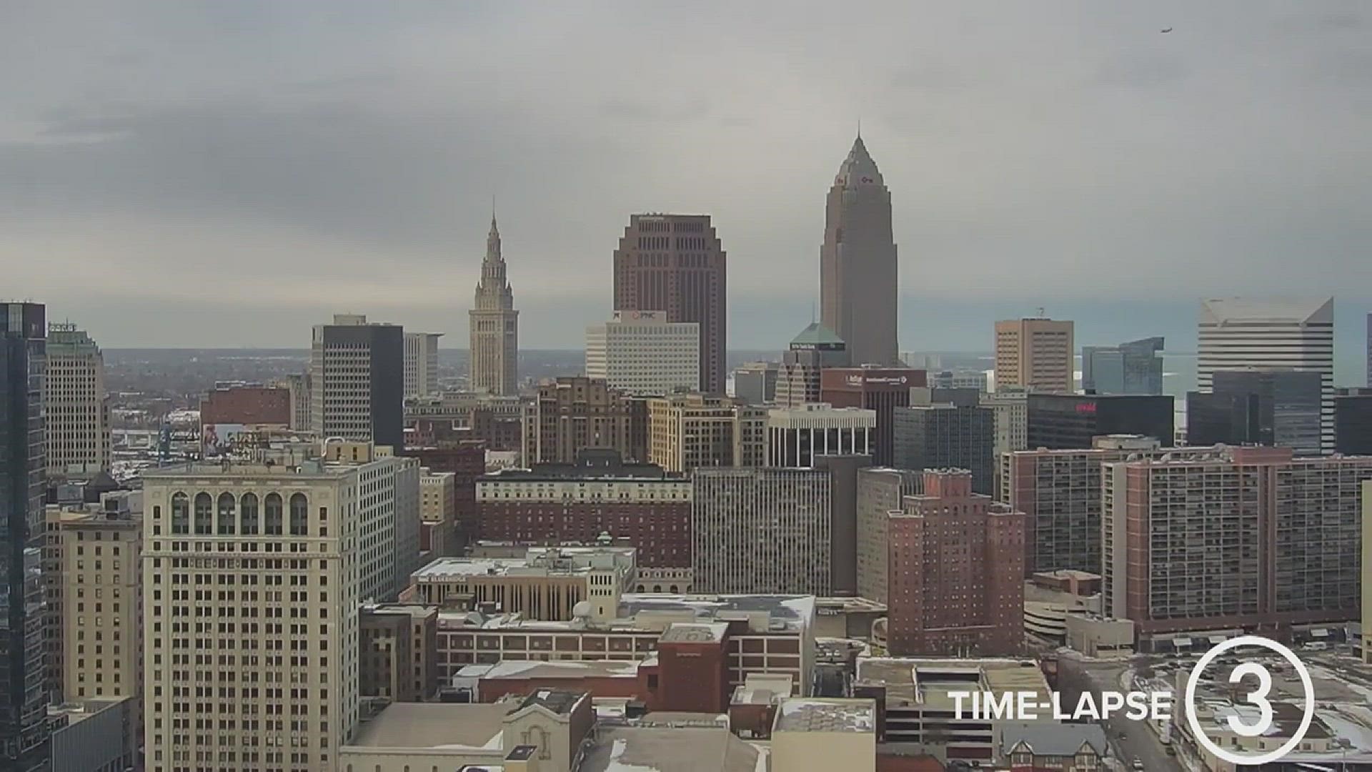 Skies were cloudy with rain showers across the Cleveland area on Friday. Winds were also gusty as well as seen on our WKYC Studios CSU Cam weather time-lapse.
