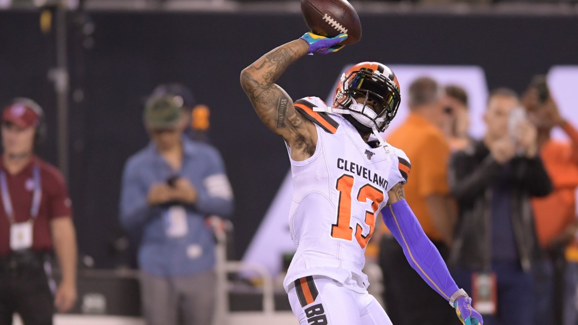 East Rutherford, New Jersey, USA. 16th Sep, 2019. Cleveland Browns wide  receiver Odell Beckham Jr. (13) catches the ball prior to the NFL game  between the Cleveland Browns and the New York