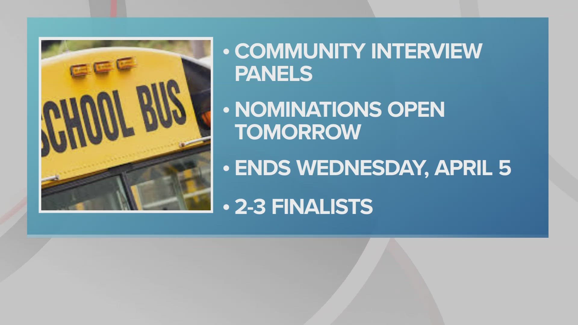 The window for interview panel nominations will open on Wednesday, March 15 and last through Wednesday, April 5.