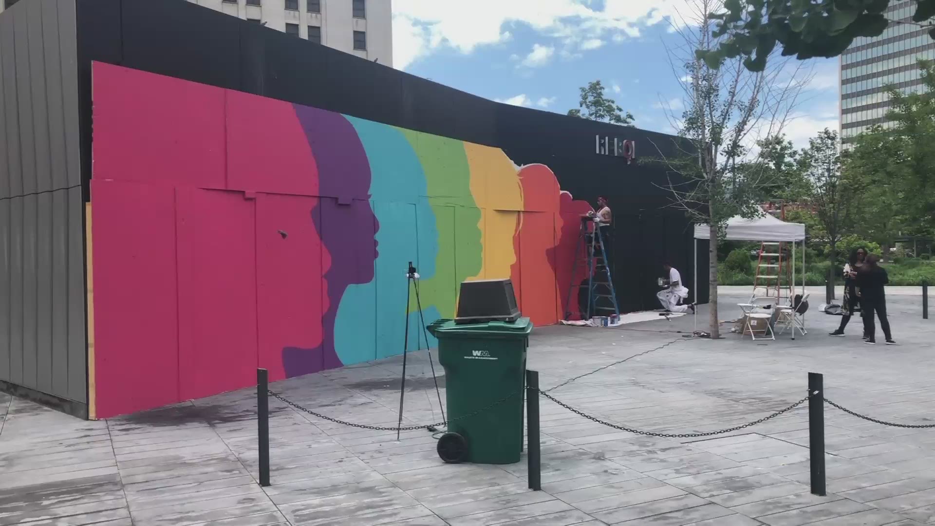 Artists paint mural in Public Square in honor of Black Lives Matter.