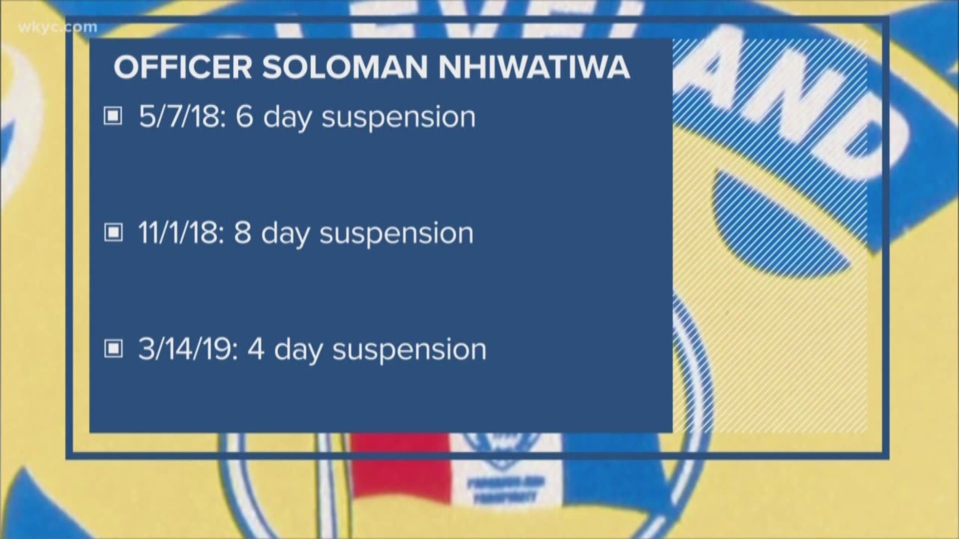 Solomon Nhiwatiwa, a five-year veteran of the Cleveland Division of Police, is currently suspended without pay. He faces eight criminal charges, including attempted kidnapping with a sexual motivation specification.