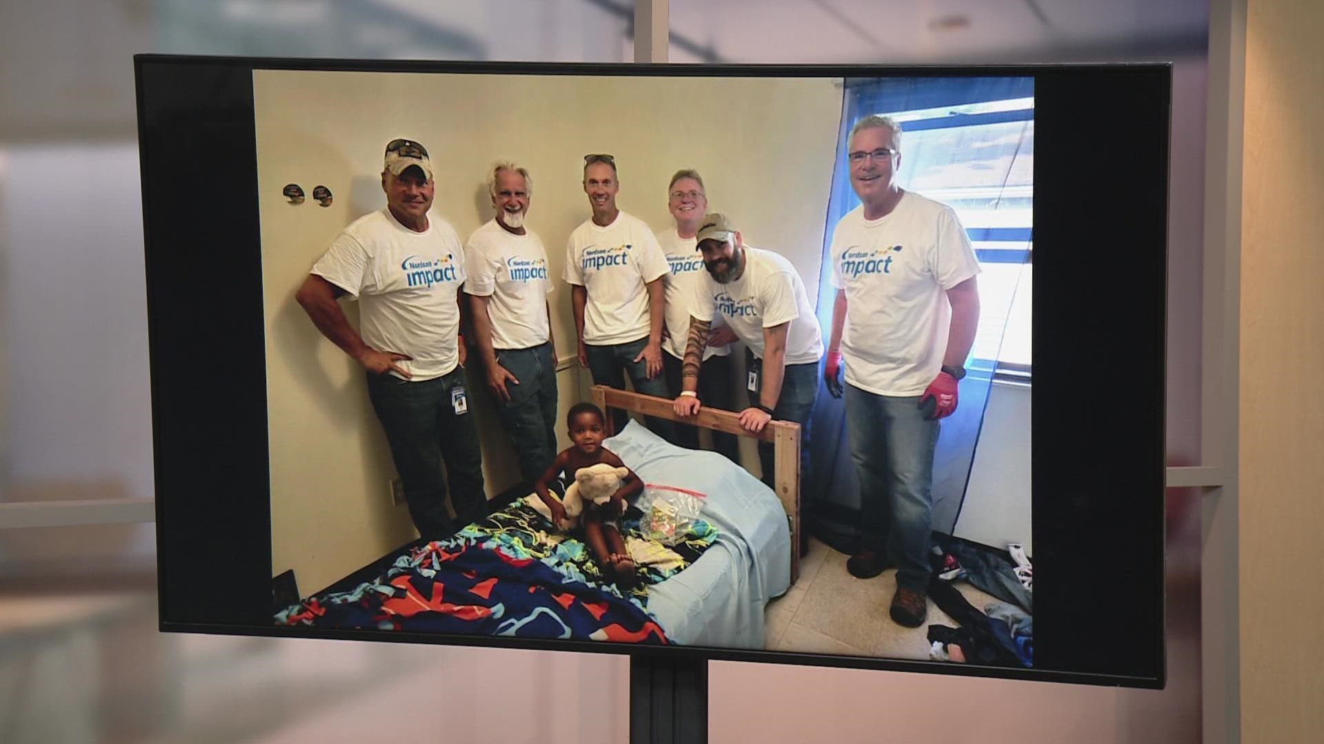 Nordson workers in Amherst partnered with Good Knights to build 100 beds for children in Lorain County. They were delivered Friday.