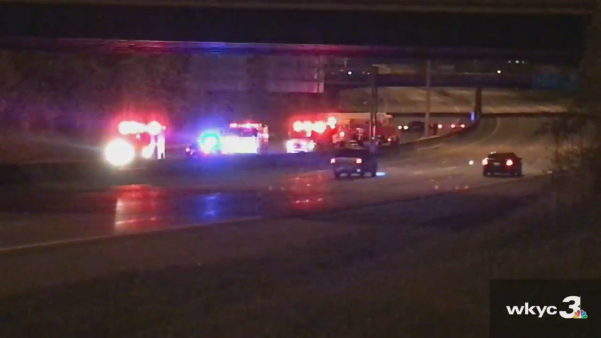 Oct. 26, 2017: Crews closed a portion of I-90 East due to a deadly crash at W. 44th in Cleveland early this morning.