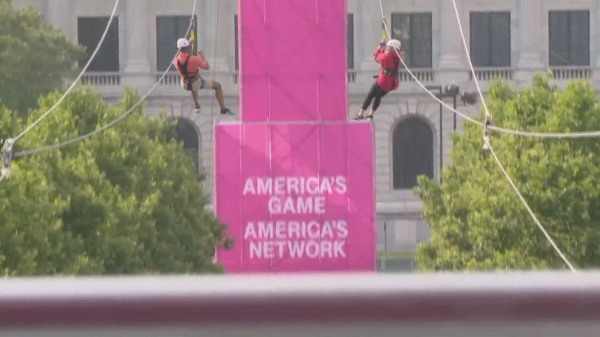July 5, 2019: Ziplines are one of the features at the 2019 PLAY BALL Park in Cleveland. We sent Michael Estime and Lindsay Buckingham over to check it out.