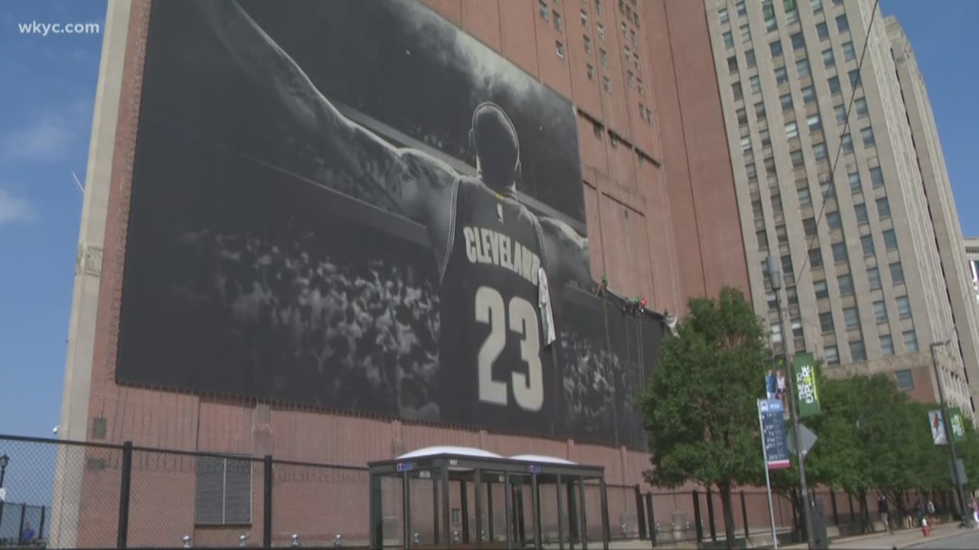 July 3, 2018: It's the end of an era... again. The iconic LeBron James banner is being removed after the NBA superstar chose to leave the Cleveland Cavaliers for the LA Lakers.