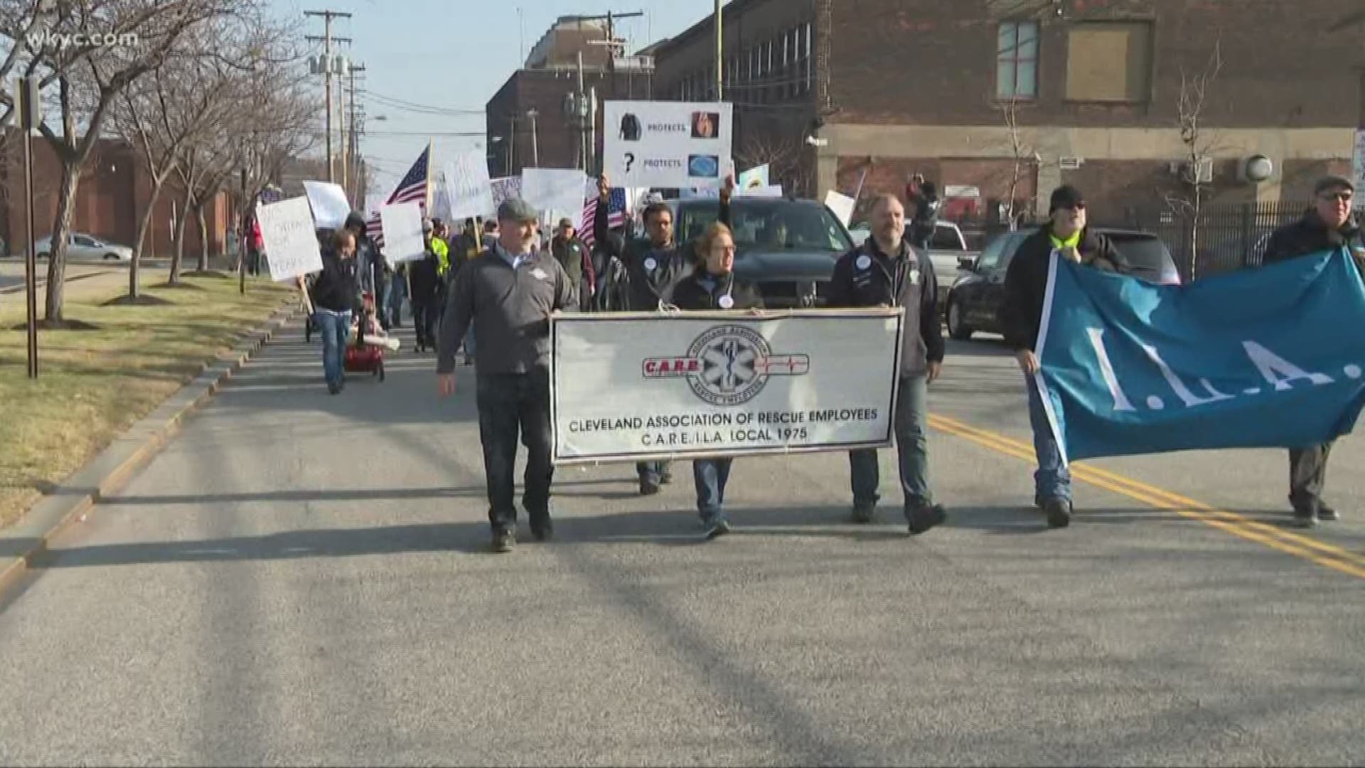 The union that represents Cleveland EMS workers organized a demonstration at City Hall Wednesday morning. Contract negotiations are at the heart of the issue.