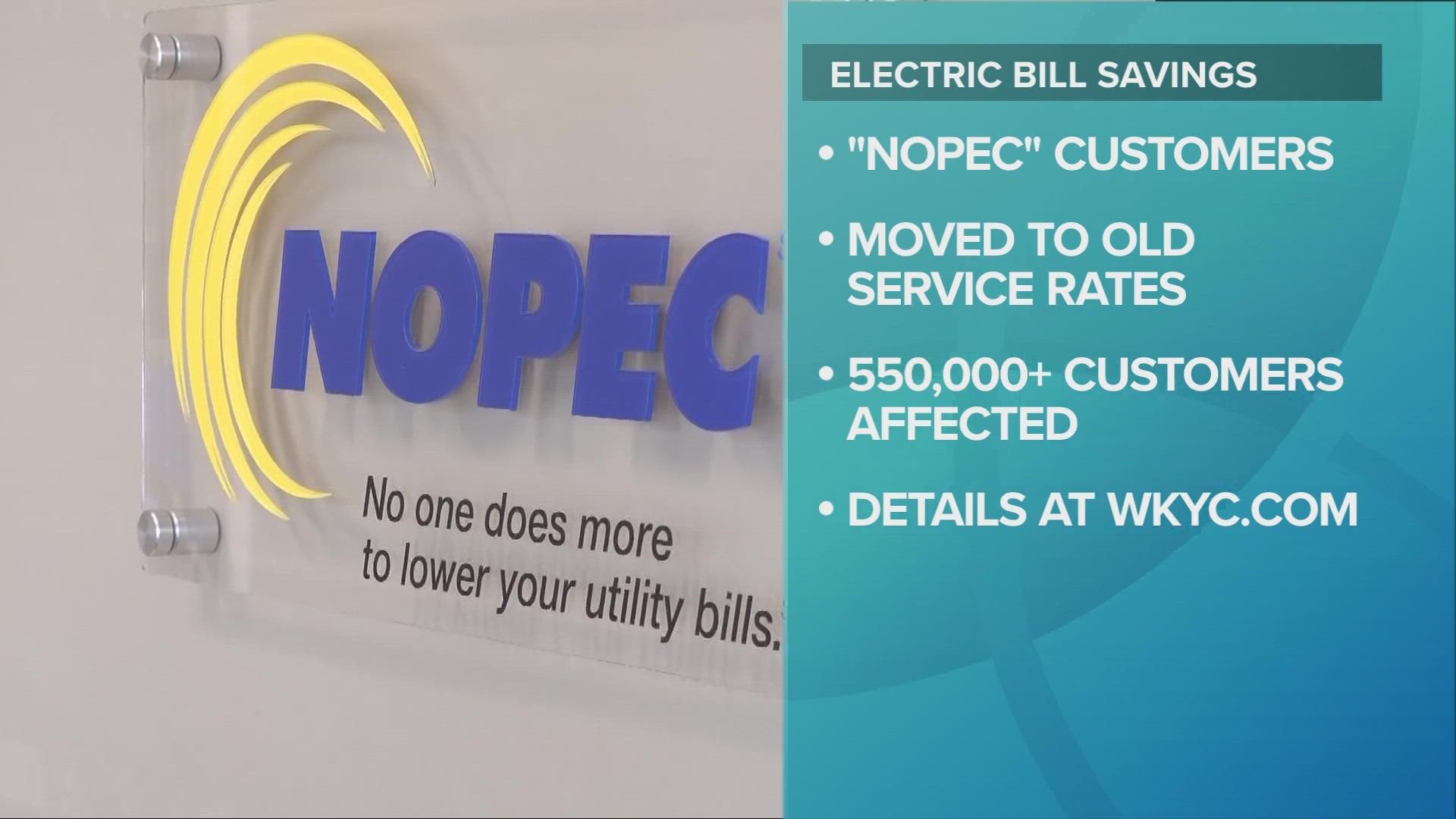 NOPEC says nearly 550,000 customers in Ohio should expect to save money on their electric bills for the remainder of this year and into next spring.