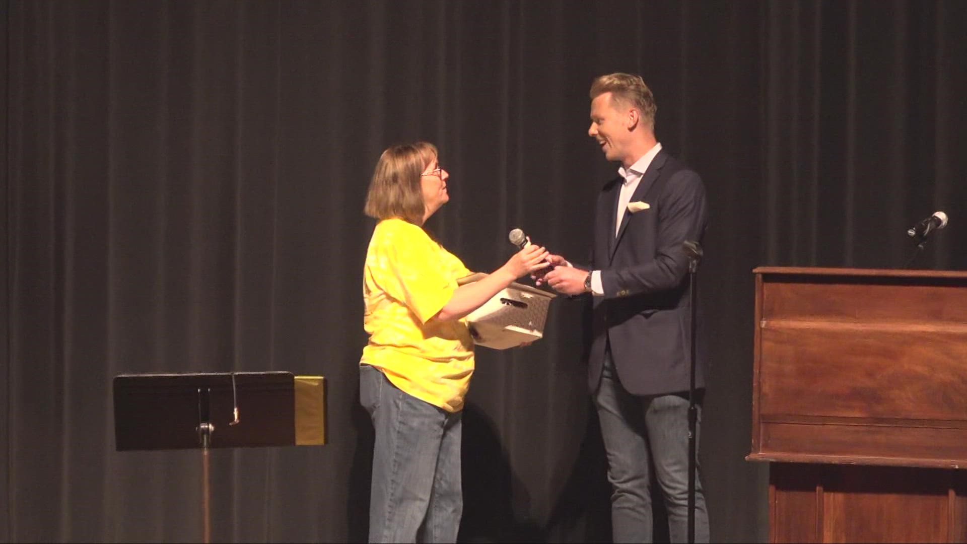 Dr. Beth Hankins, a music teacher at Lakewood High School was honored before heading back to school.