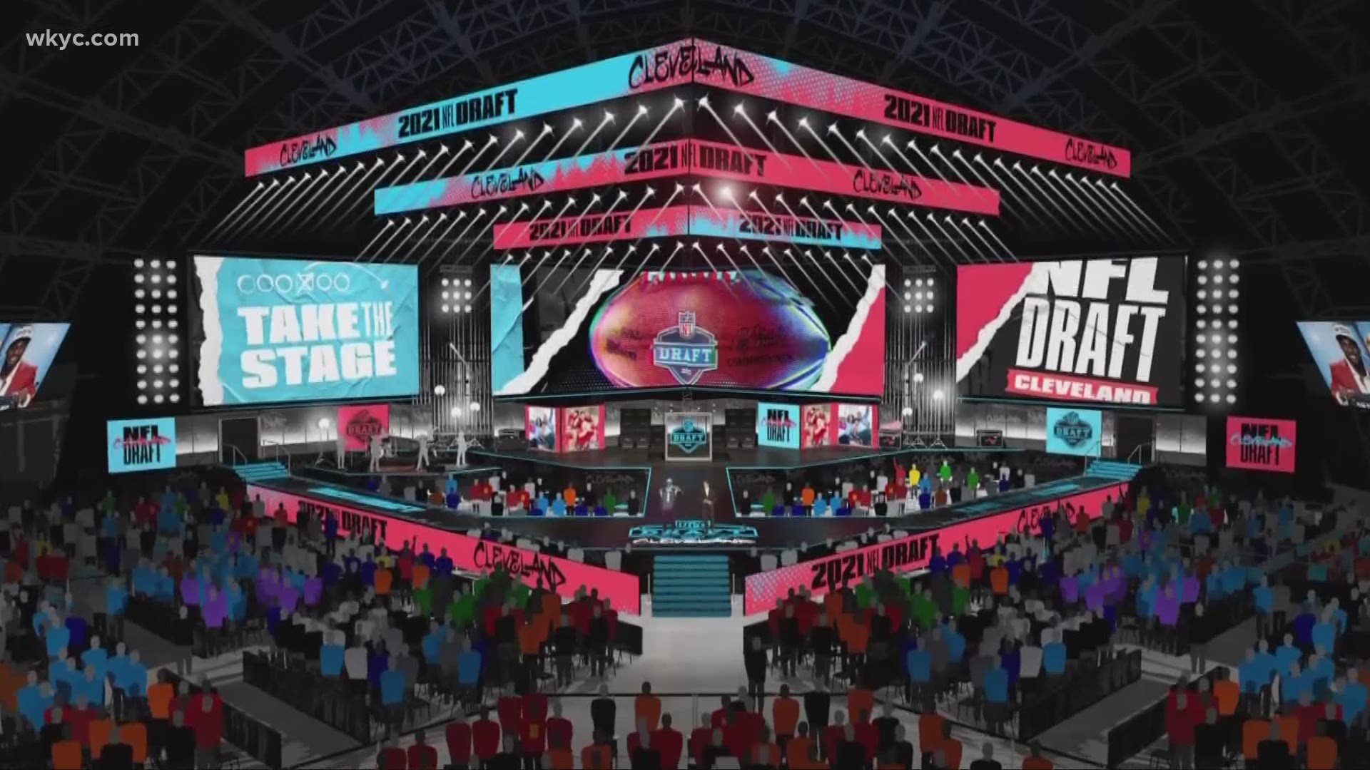 Construction on the main stage for the 2021 NFL Draft began on Tuesday.