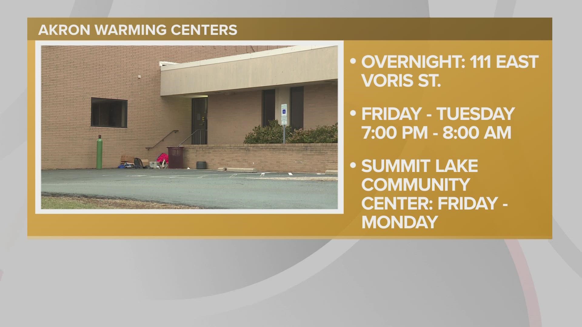 Warming centers in Akron are extending its hours as many prepare for a cold holiday weekend with a winter storm.