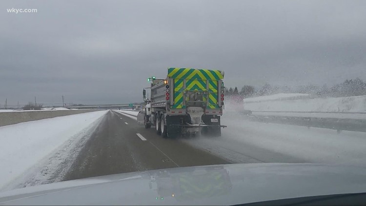2 ODOT vehicles struck during snowy Sunday morning in Northeast Ohio