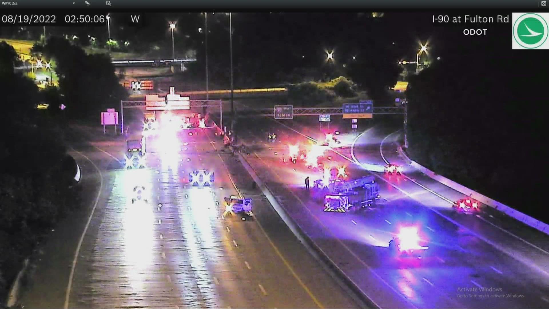 Cleveland EMS says a 37-year-old man died in the crash on I-90 West at West 44th Street.