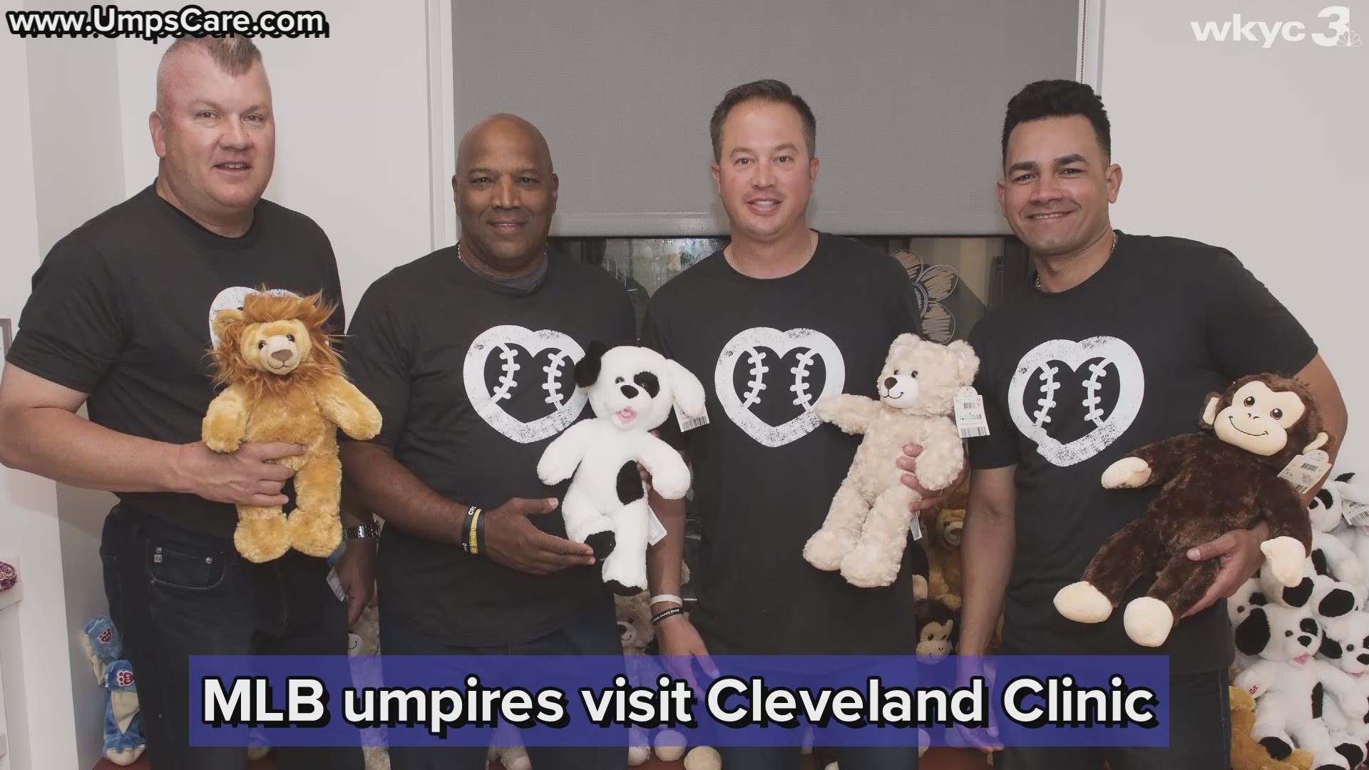 On Wednesday, the umpire crew working the Cleveland Indians-Minnesota Twins series visited children and families at the Cleveland Clinic.
