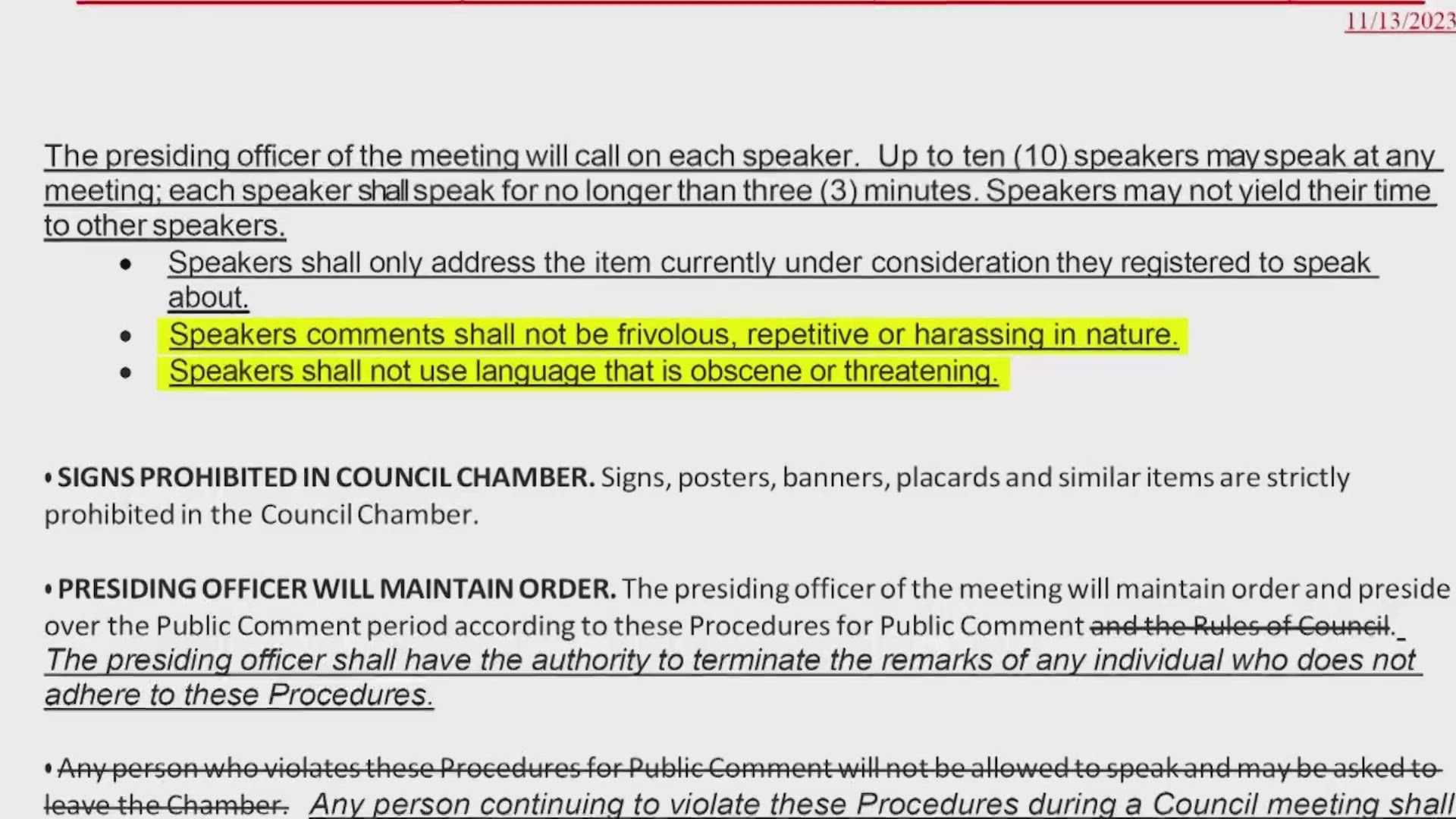 The proposed changes come after two incidents involving microphones being cut off and weeks of comments opposing city officials' stance on Israel.