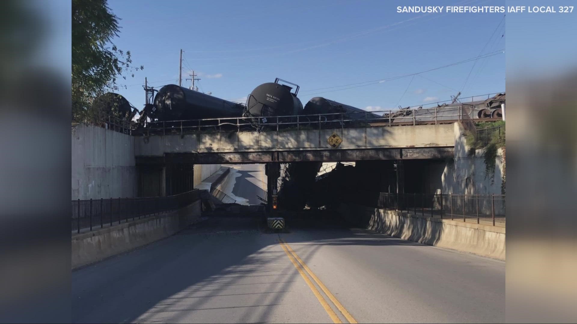 A train derailment in Sandusky on Saturday afternoon closed a main road in the city and knocked out power for those in the area.