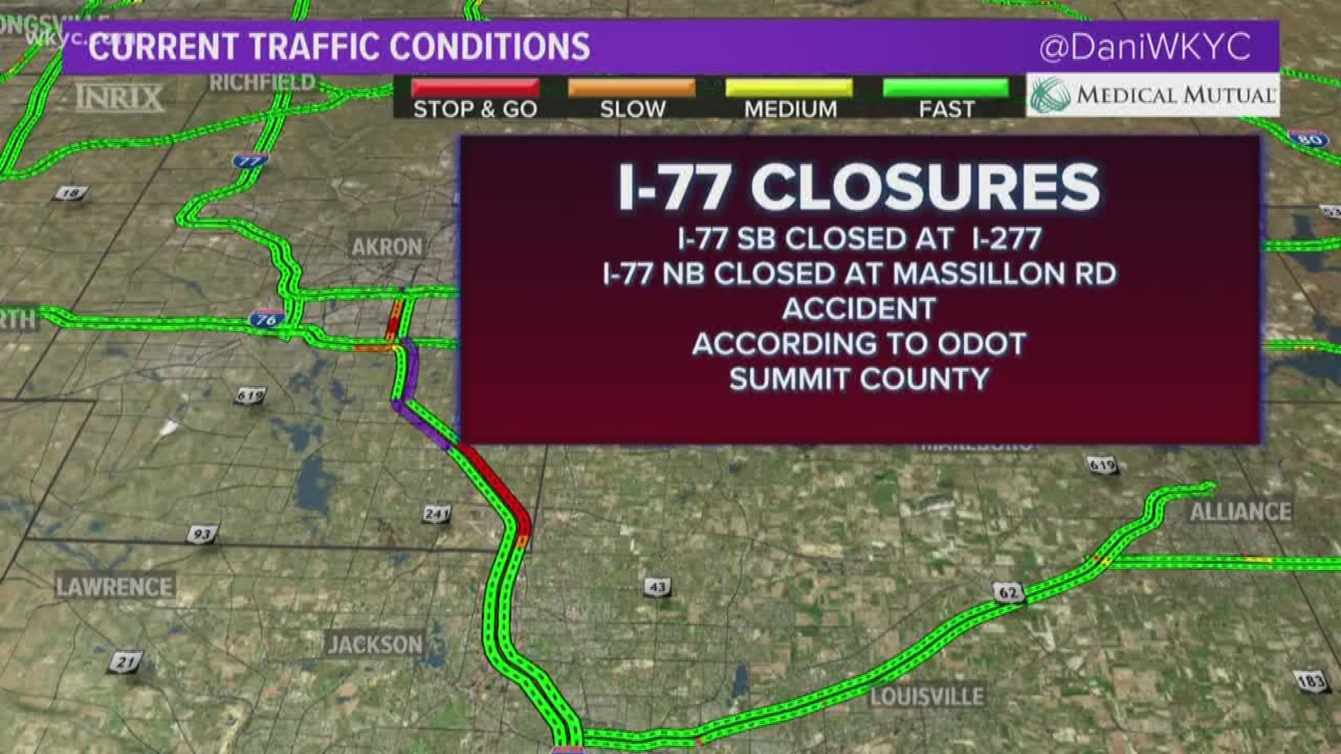 Nov. 22, 2019: Drivers are dealing with an unexpected detour this morning after a crash caused the closure of I-77 in southern Summit County.
