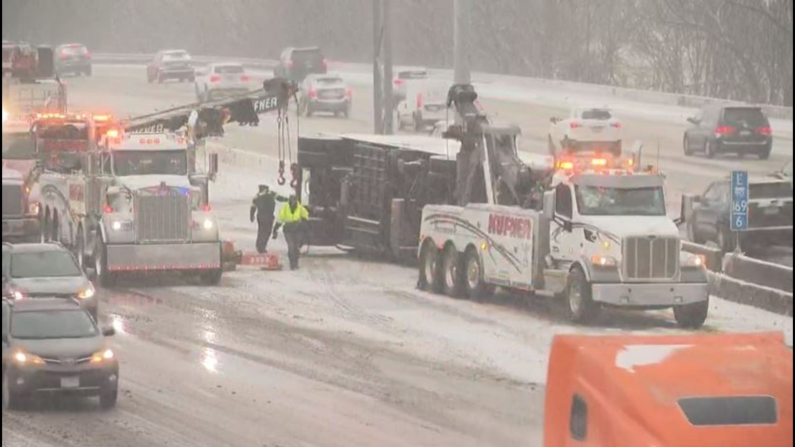 Two lanes on I-90 West closed due to overturned semi truck | wkyc.com