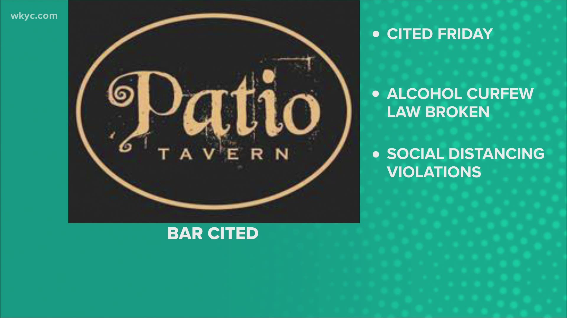 State liquor agents cited Patio Tavern in Lakewood. Bar staff served drinks after 10 p.m. and there was not adequate social distancing.