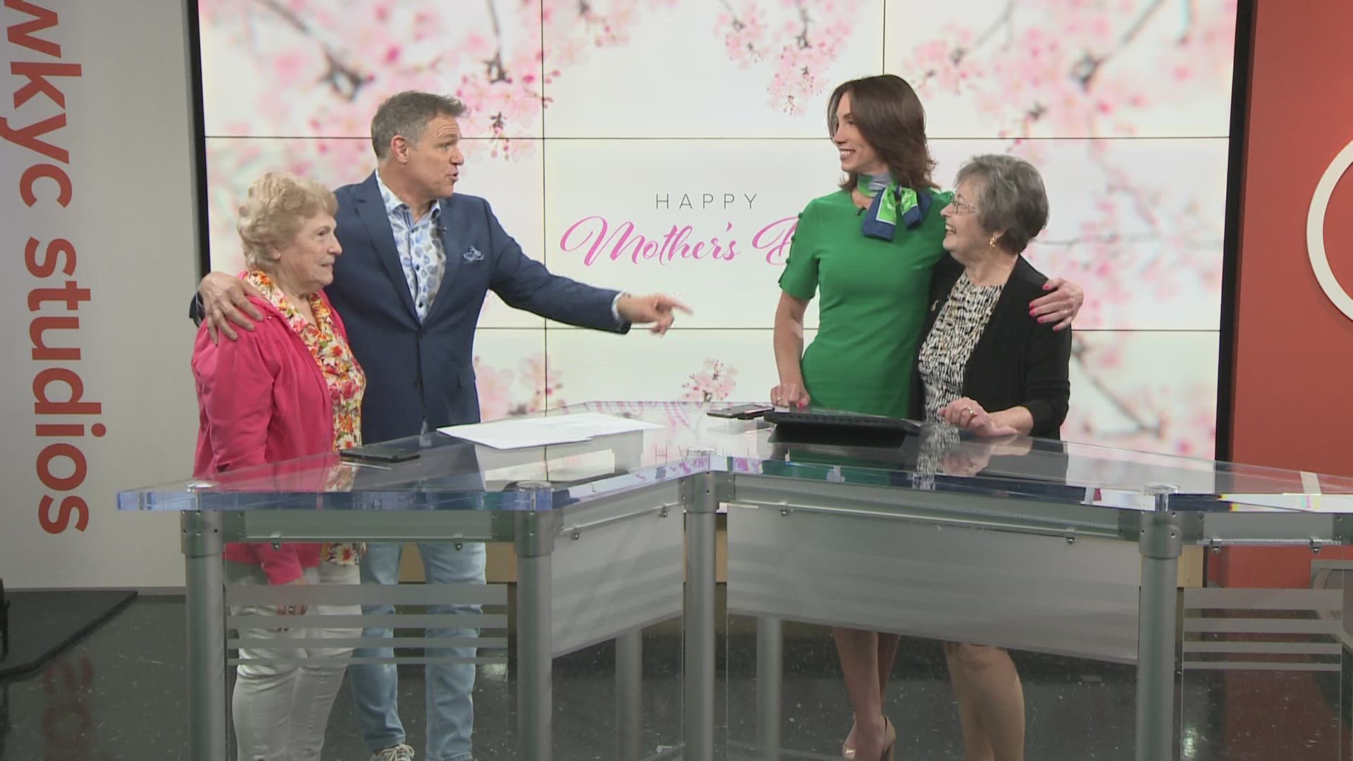 Jay and Betsy received a great surprise in time for Mother's Day. Their moms visited them in the studio on What's New.