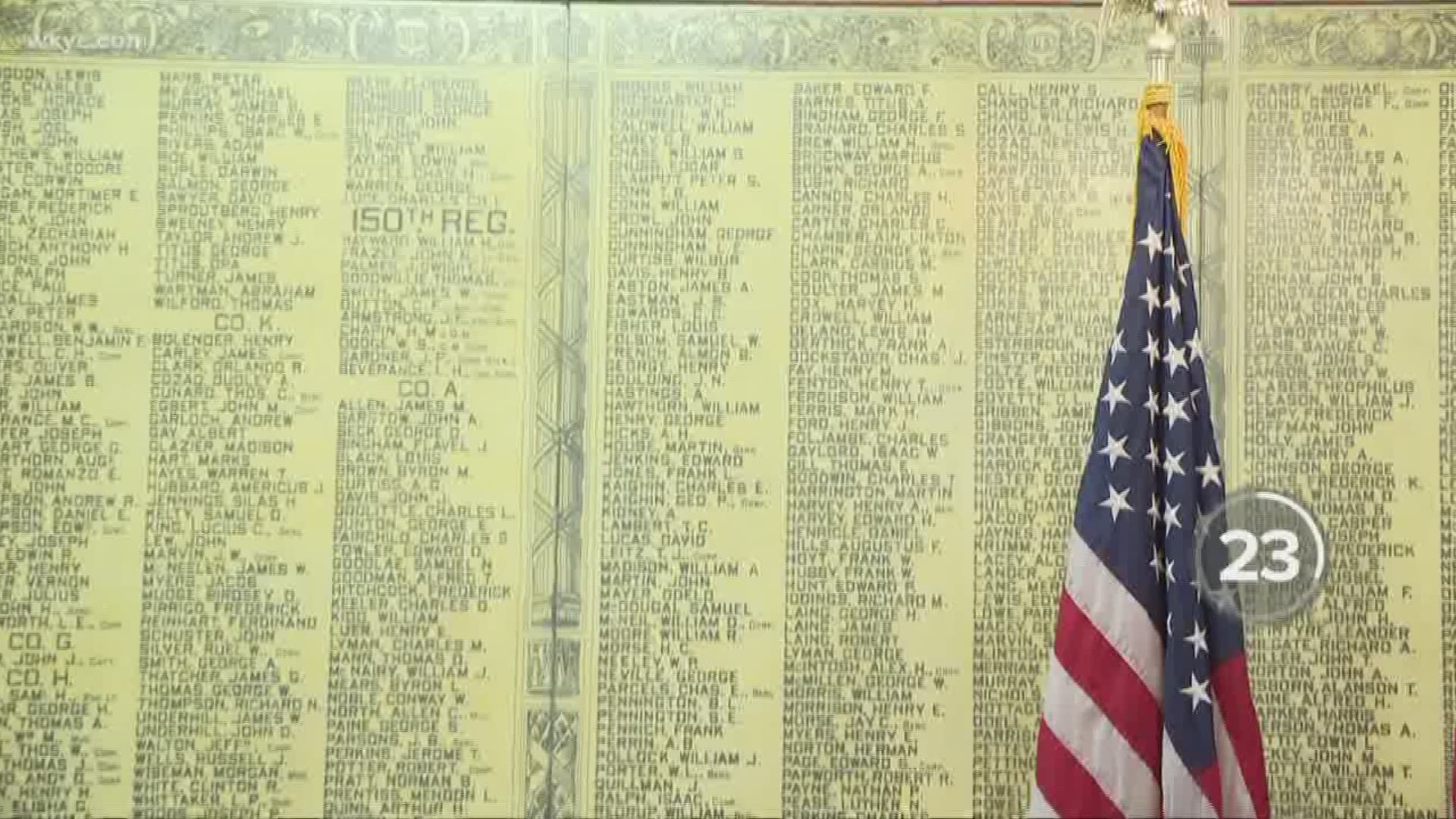 107 names were added to the Cuyahoga County Soldiers’ and Sailors’ Monument during a ceremony Wednesday morning, joining the 9,000 already enshrined at the downtown Cleveland landmark.