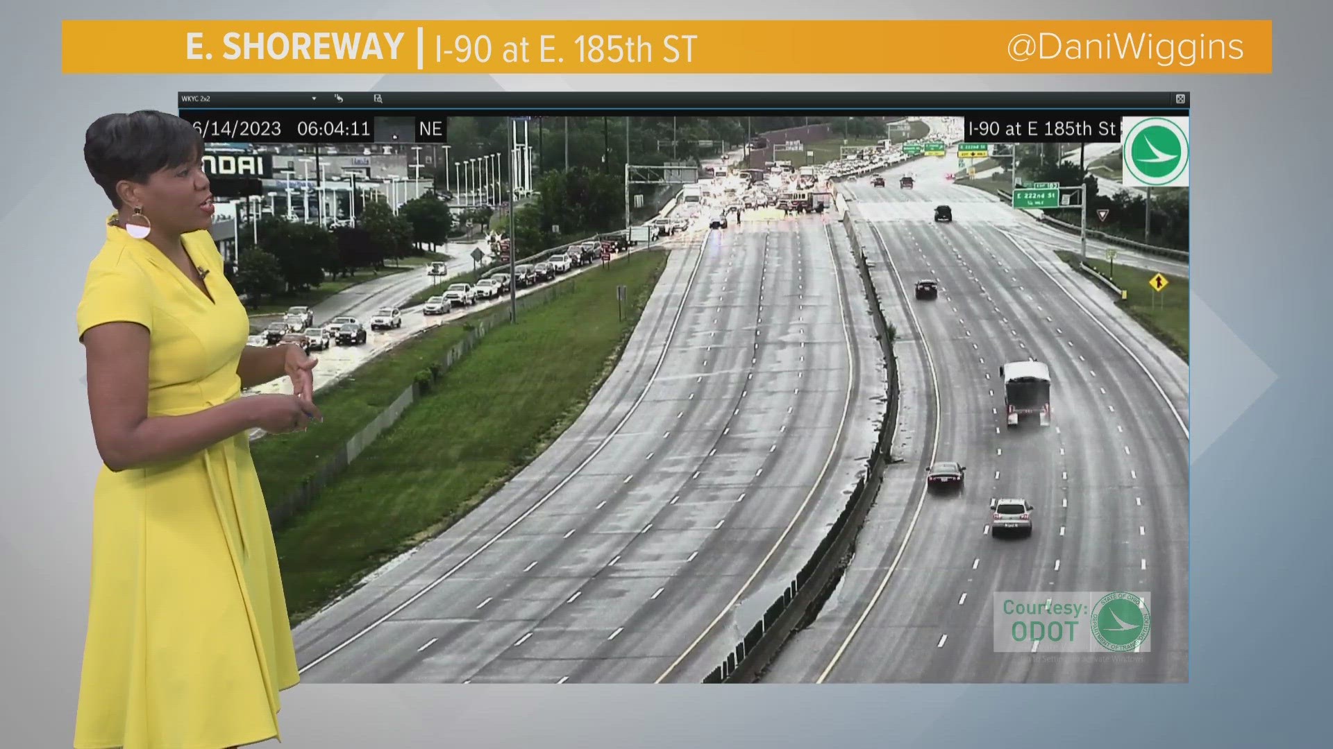 All lanes of I-90 West are currently closed near East 185th Street in Cleveland due to a crash.